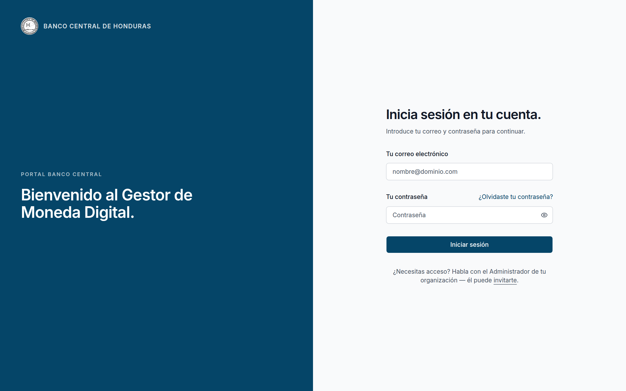 Portal login screen with email and password fields