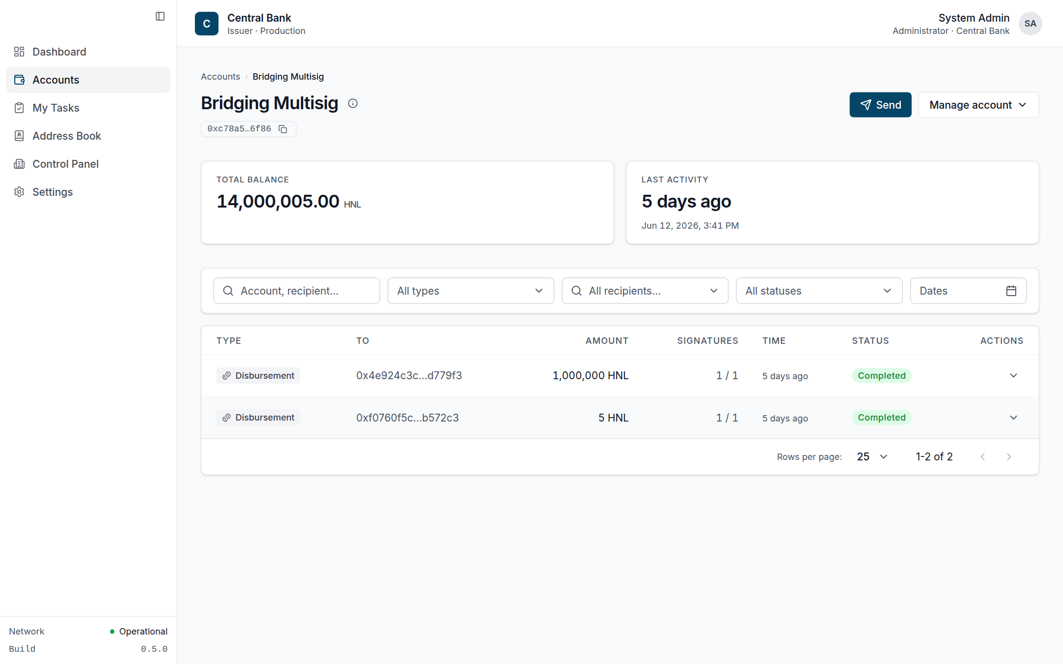 Bridging account detail with balance KPIs and disbursement activity